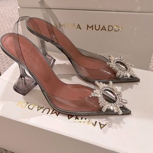 Amina Muaddi begum slingback in grey PVC